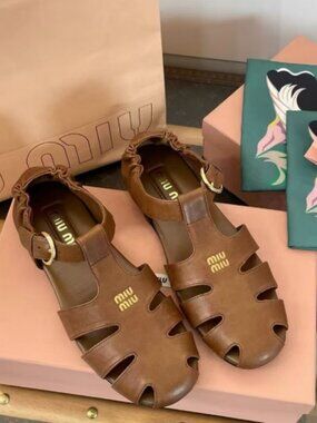 Miu Miu Brown Leather Fisherman Sandals